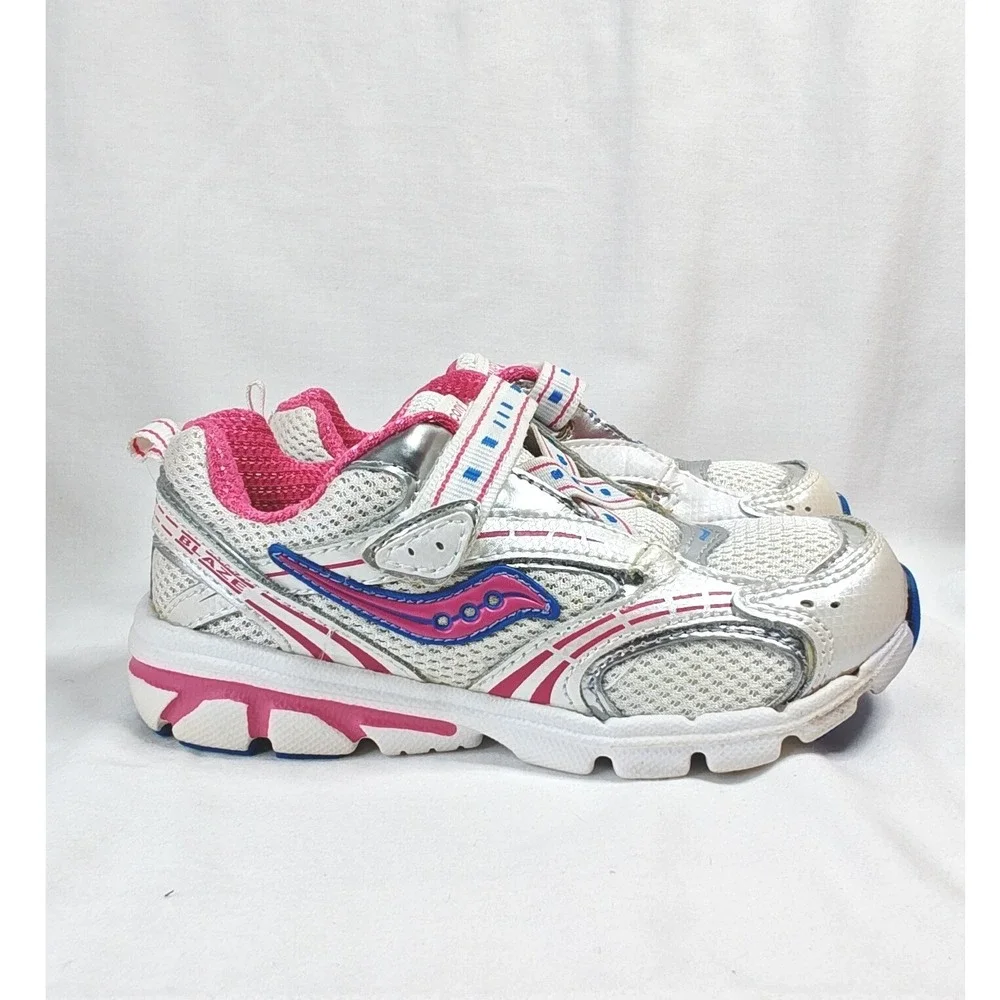 Saucony Baby Blaze A/C White Pink Blue Girls Running Shoes 10W New Hook Loop